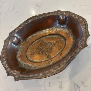 VTG Copper Hammered Etched Middle East Persian Bowl 11" Engraved Deer Forest